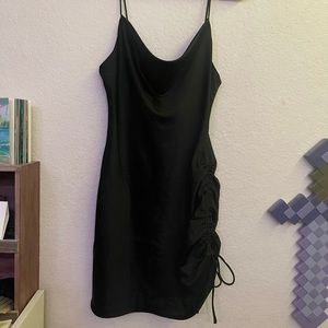 TOPSHOP black satin ruched slip dress